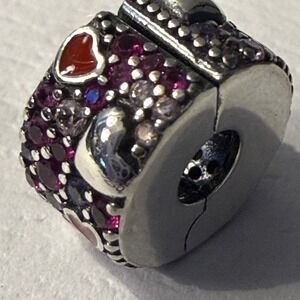 Authentic Pandora Sparkling Hearts Valentine Bracelet Clip, Retired